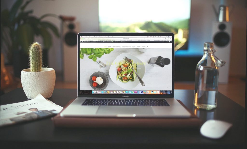 laptop with food on the screen