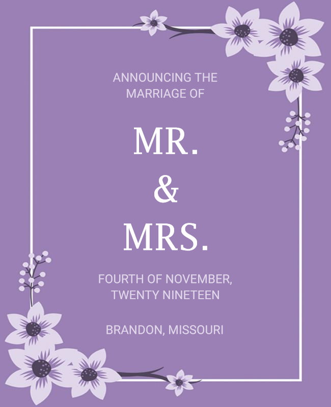 wedding announcement card purple