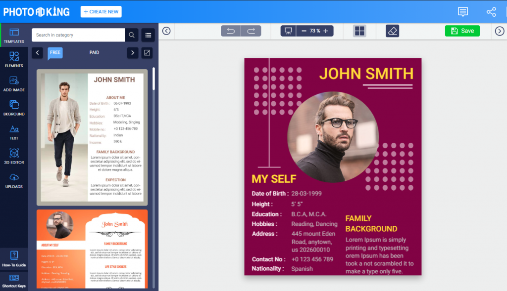 photoadking screen shot biodata template