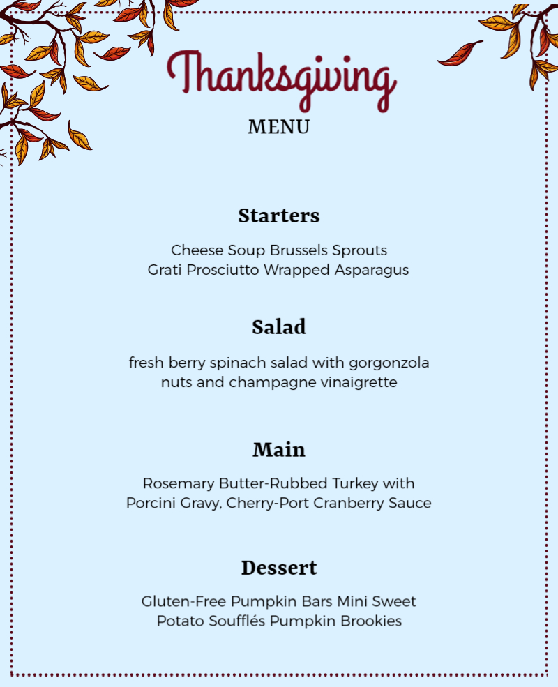 thanksgiving menu card template
