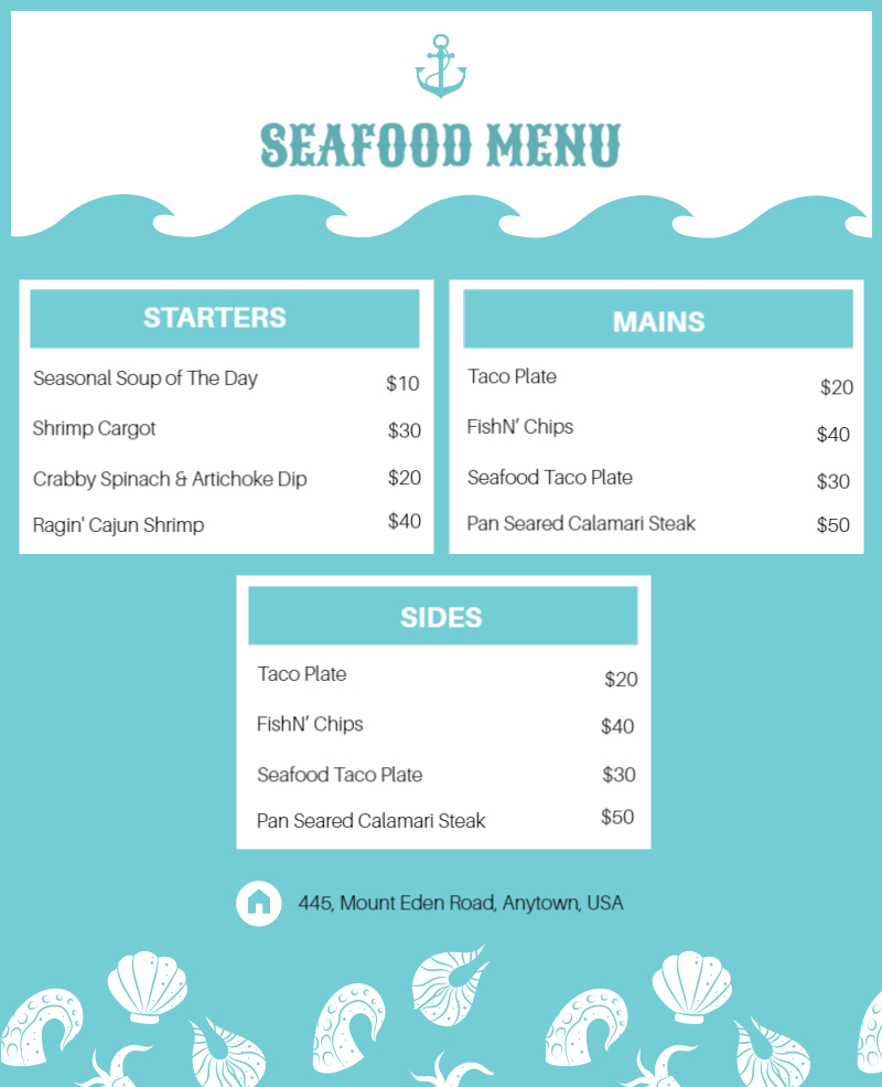 seafood menu design
