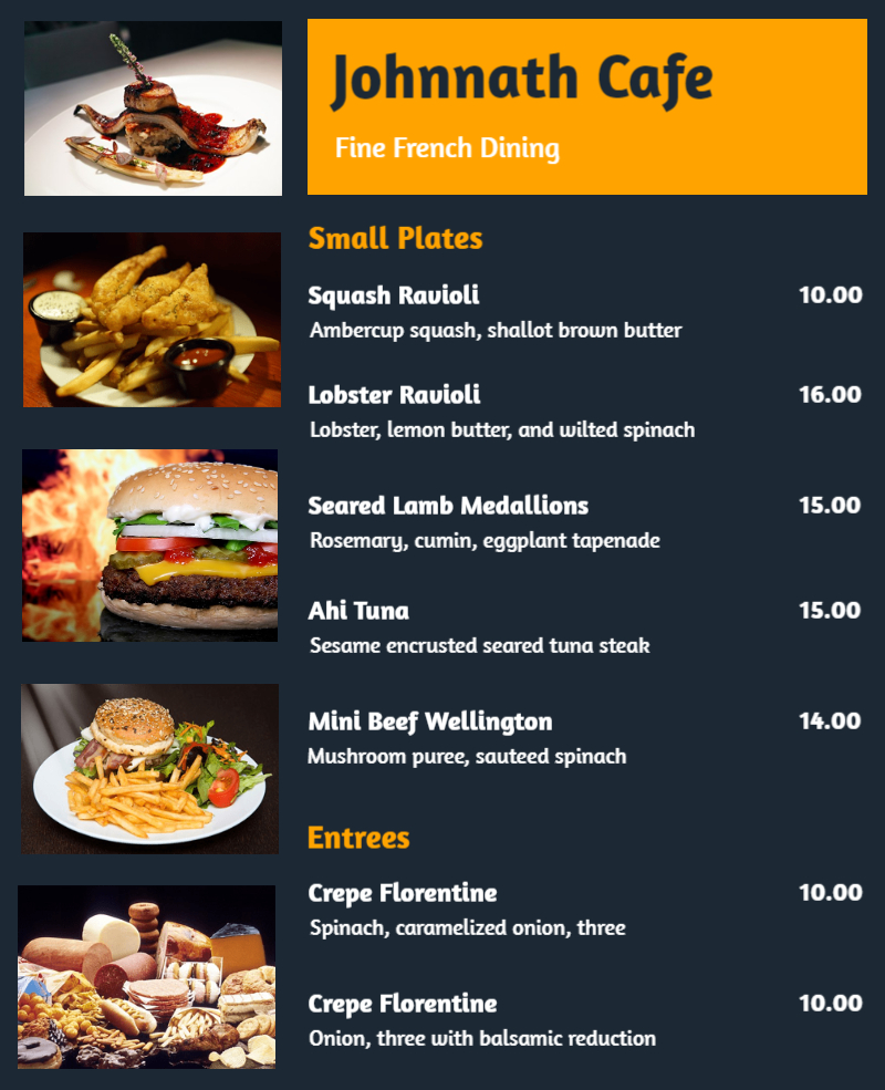 food menu template