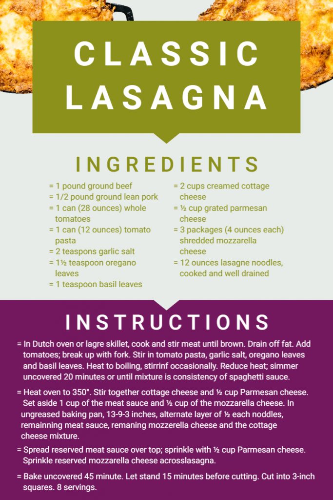 classic lasagna Recipe menu