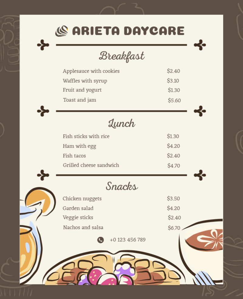 illustrative restaurant menu