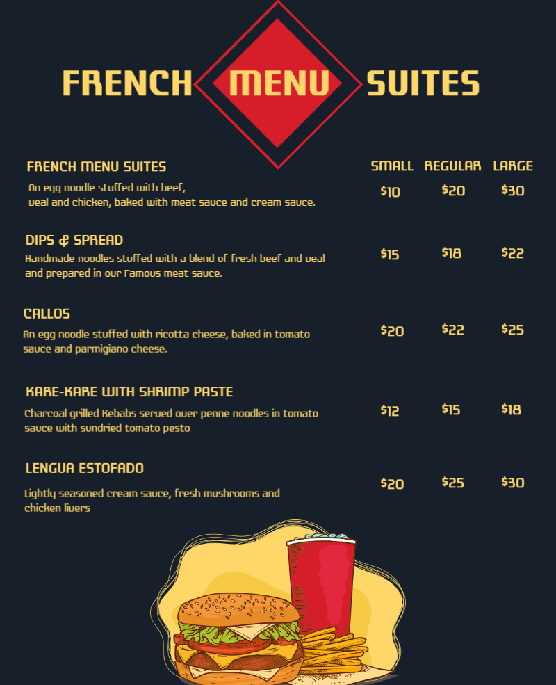 french restaurant menu card design