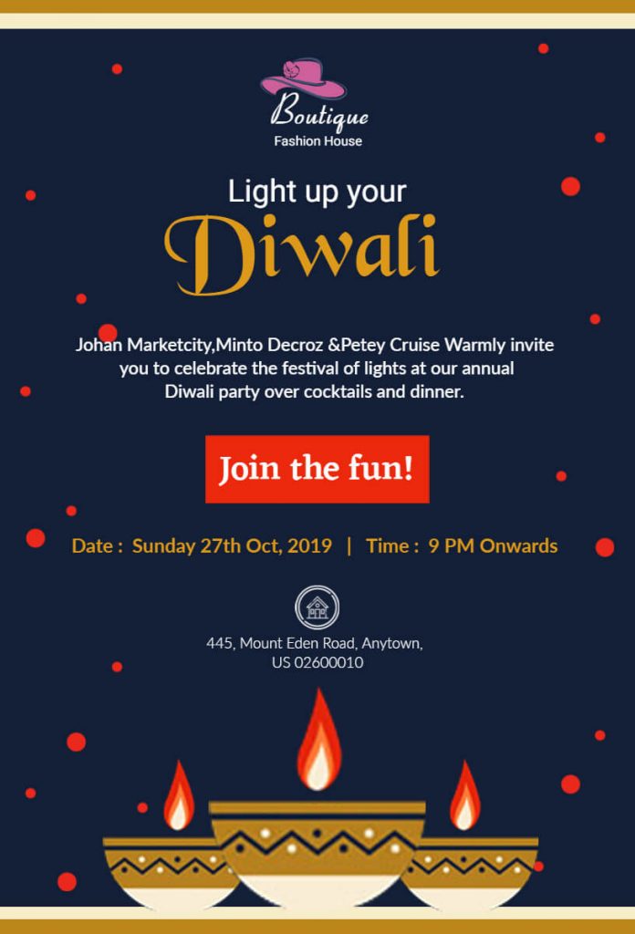 Diwali party invitation templates