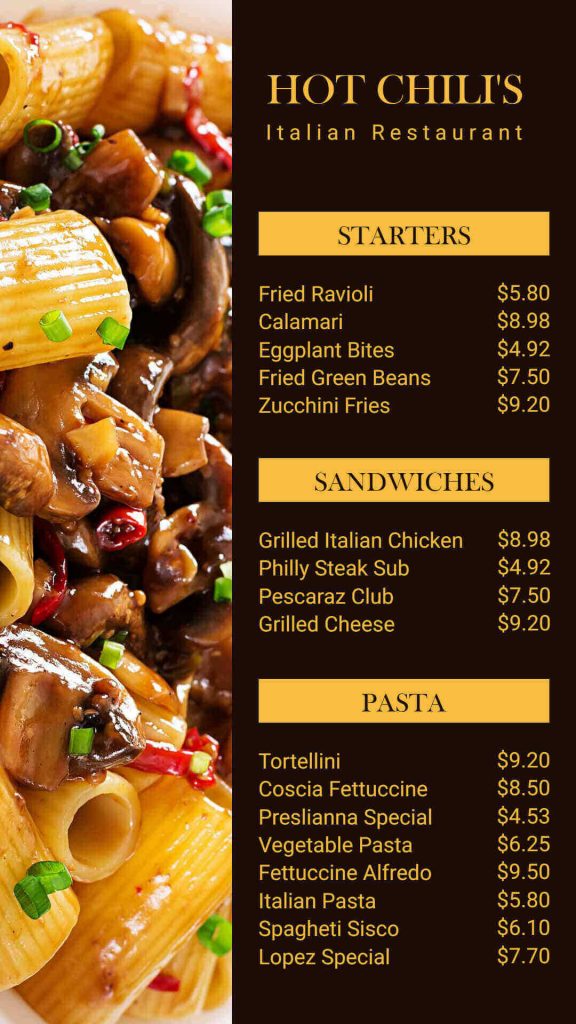 Printable Menus For Restaurants