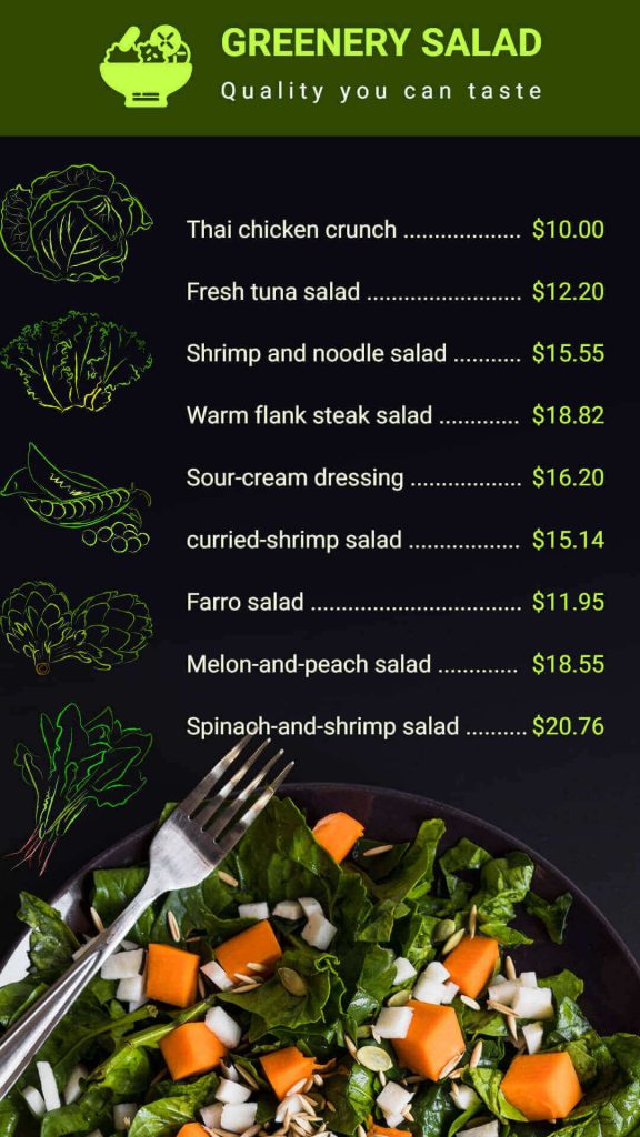 Salad menu layout