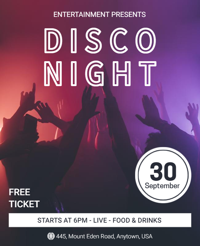 Disco night party flyer