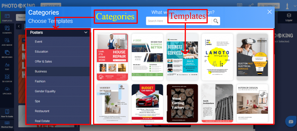 PhotoADKing Poster categories and templates