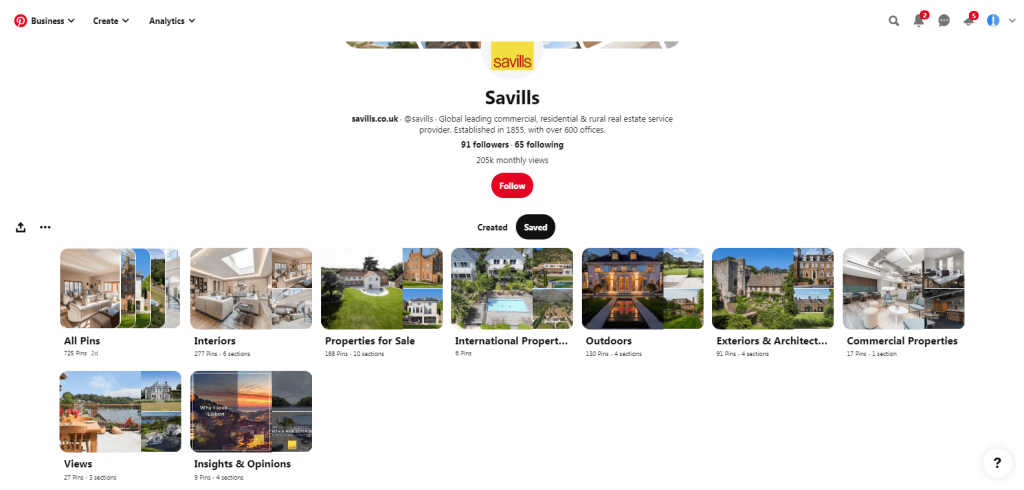 Savills pinterest profile