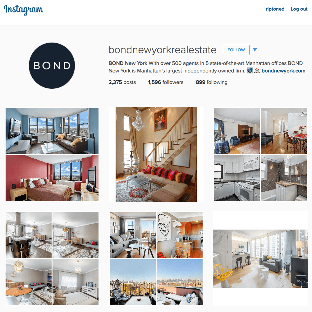 instagram profile of bondnewyorkrealestate