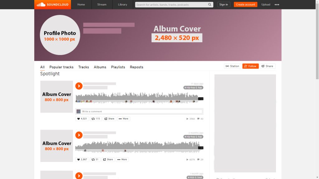 SoundCloud Sizes SceenShot