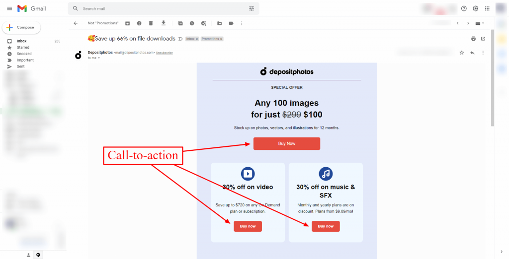 dipositphotos email example with CTA text