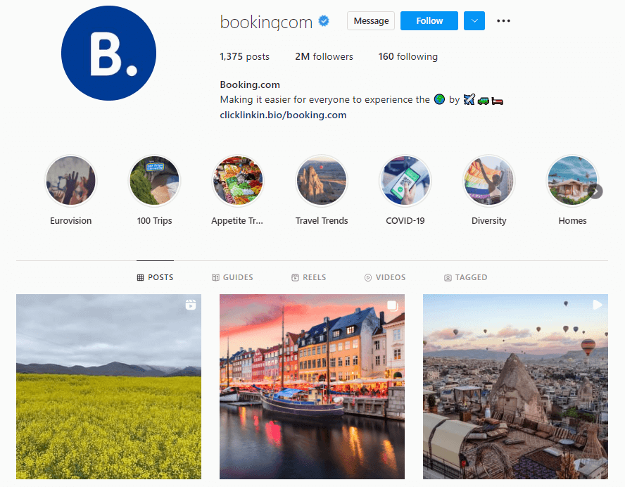 booking.com instagram page