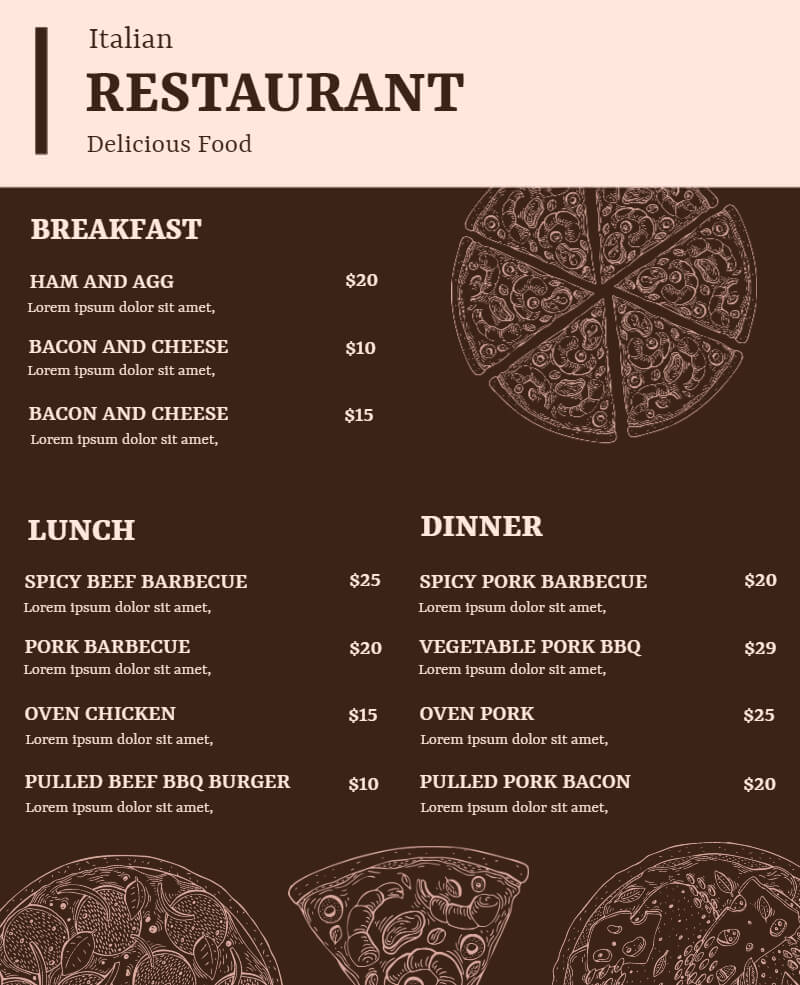 italian restaurant menu