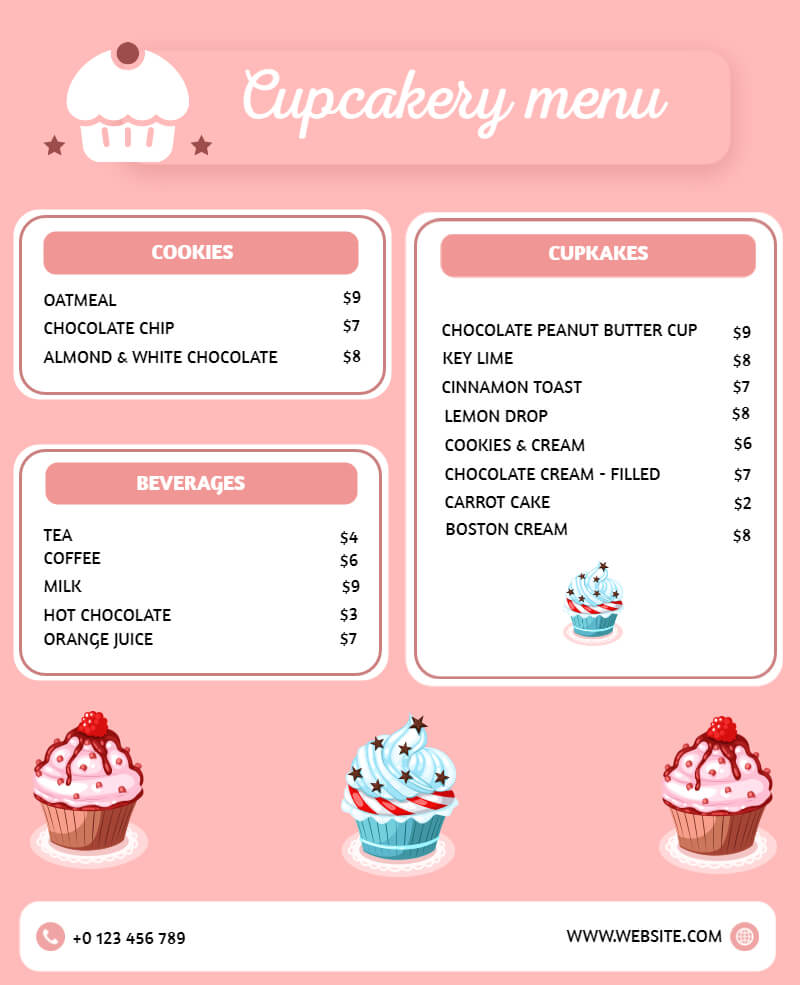 cupcakery menu
