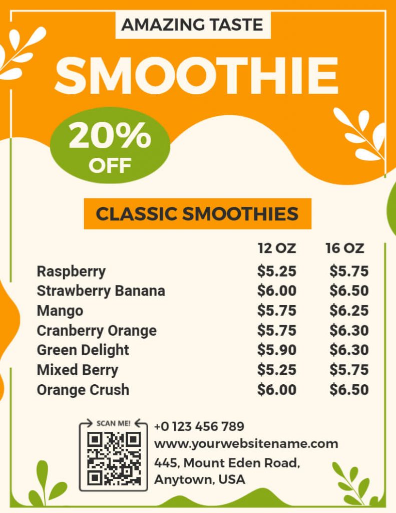 smoothie menu