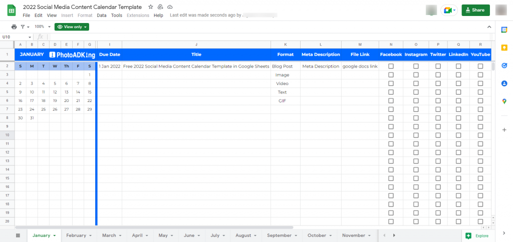 social media content calendar