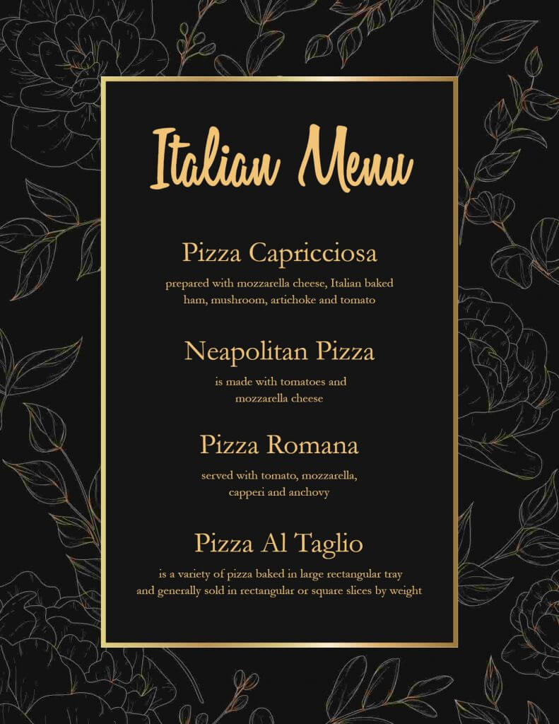 Italian menu design examples