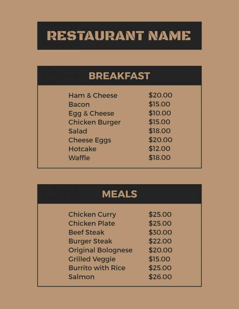 vintage restaurant menu design example
