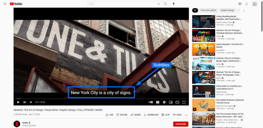 Subtitle YouTube Screenshot