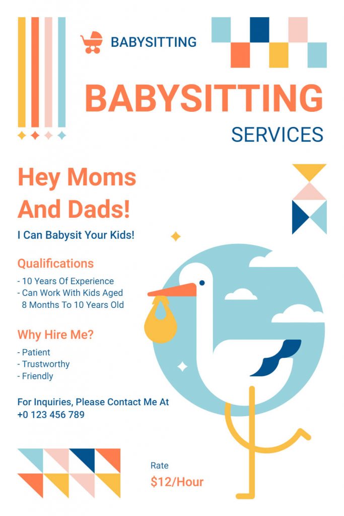 colorful babysitting flyer sample