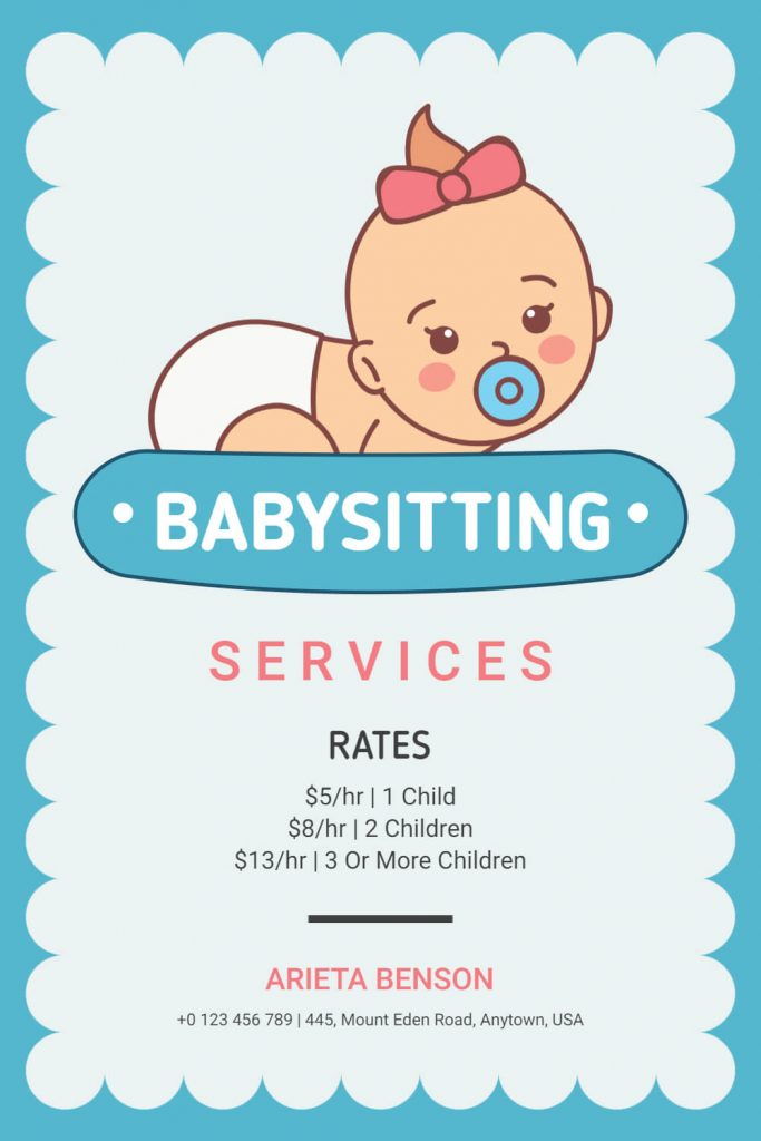 babysitter flyer sample with rates
