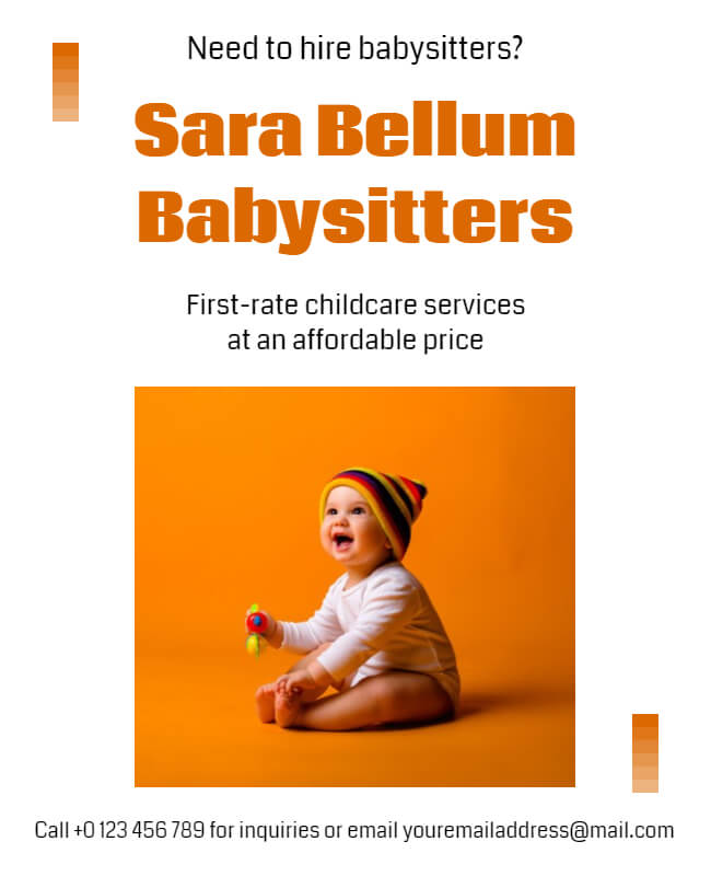 white and orange babysitting flyer example