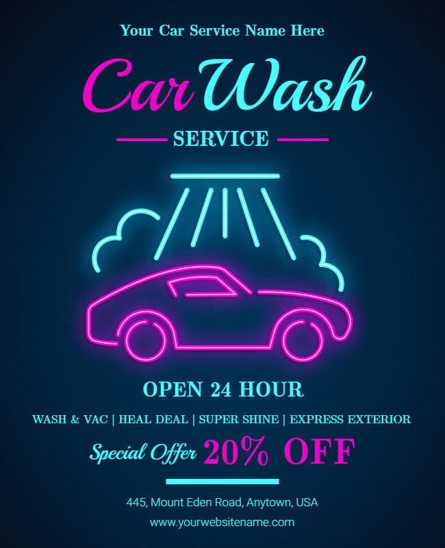 Neon Theme Car wash Poster