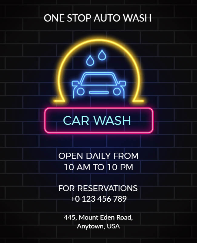 Neon Theme Car Wash Poster