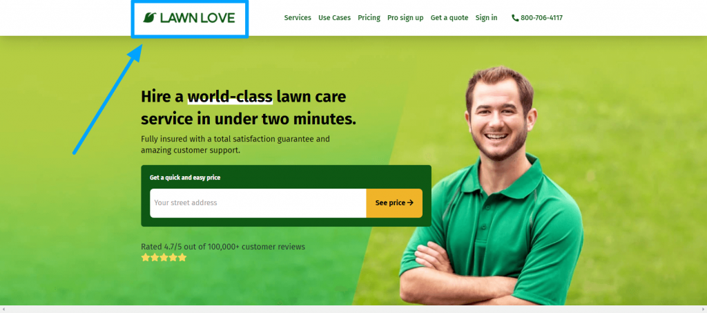 Lawn care homepage screenshot