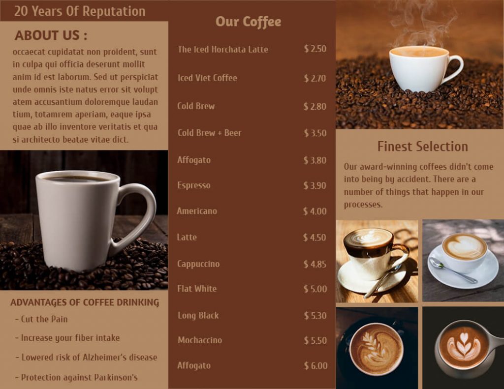 cafe menu with images