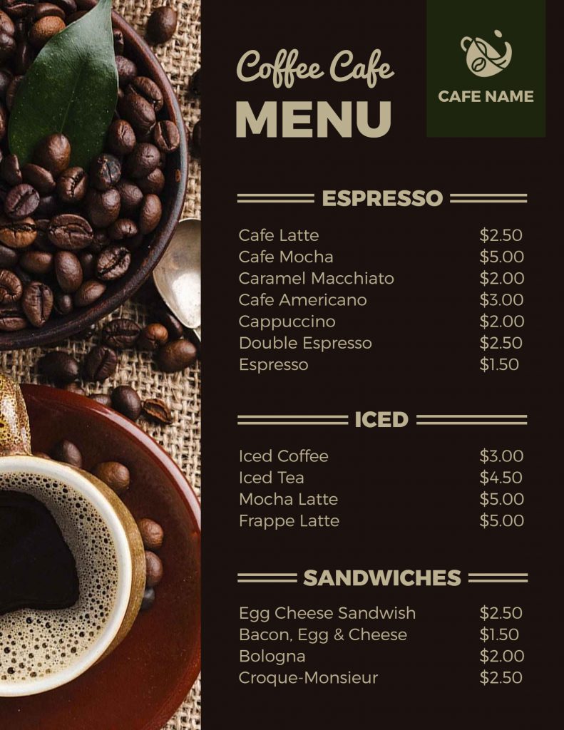 coffee cafe menu template