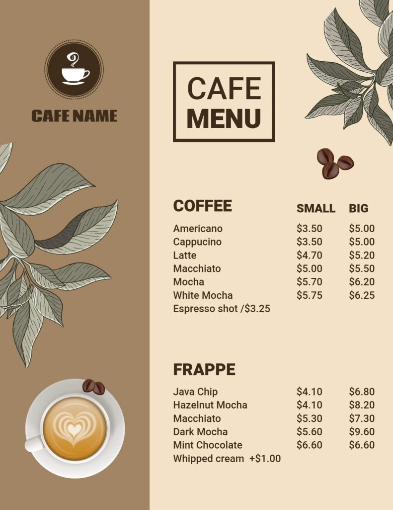 cafe menu design ideas