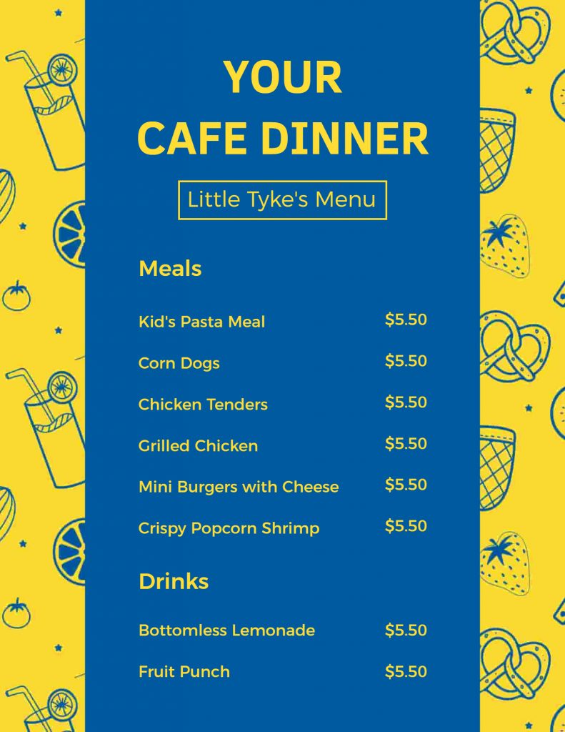 cafe dinner menu