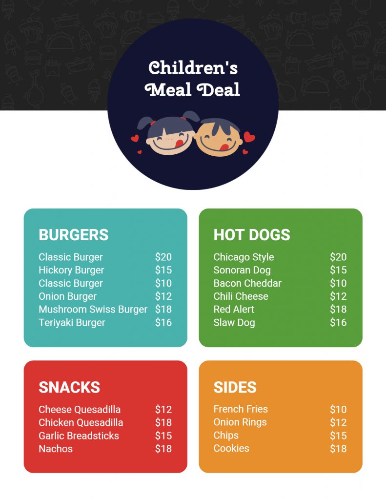 kids fast food menu