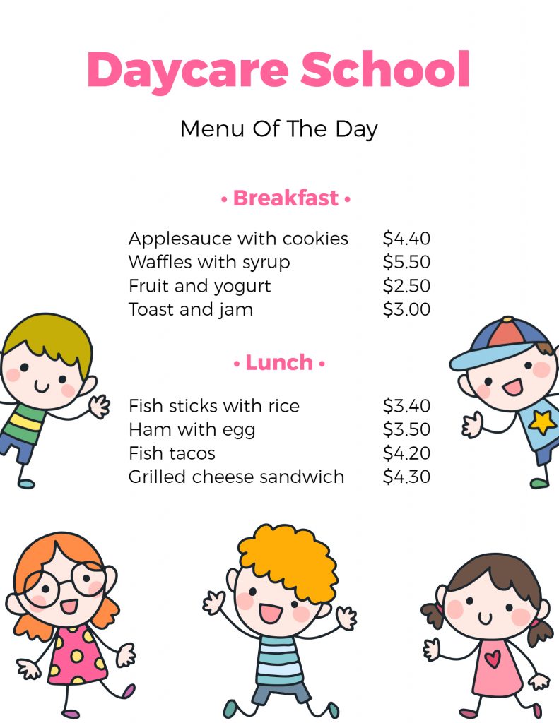 minimal kids menu