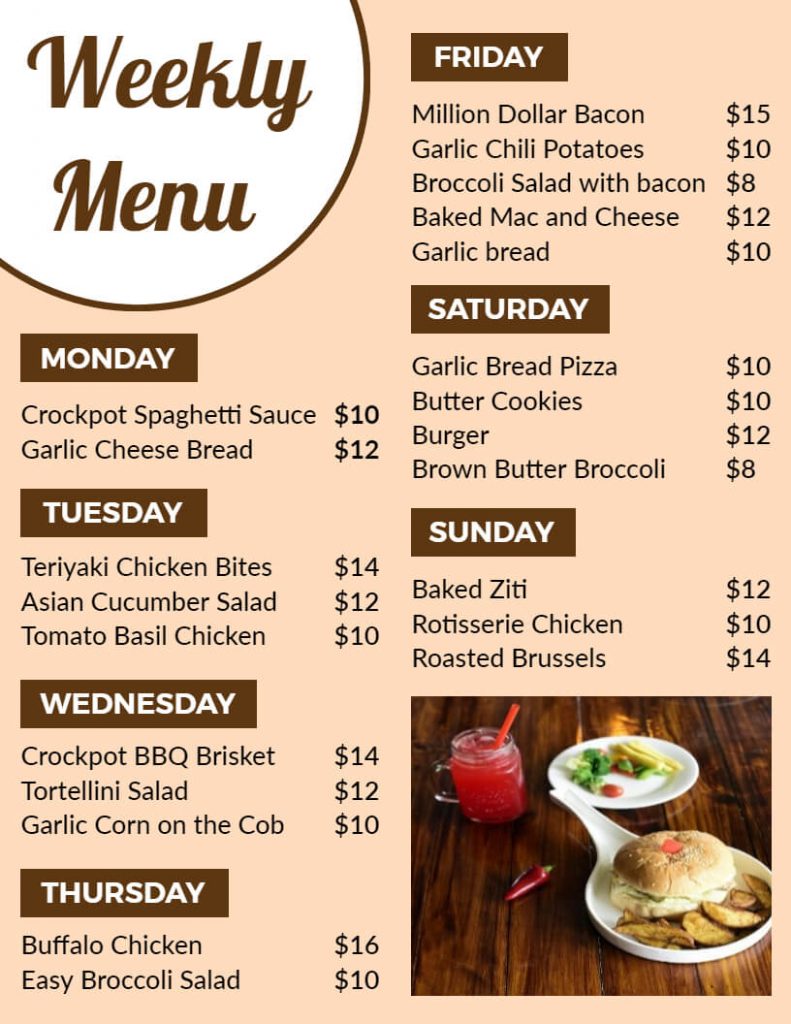 Food deals menu list