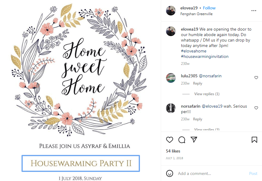 event mention on housewarming invitation