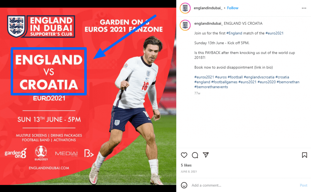 England in Dubai Instagram 