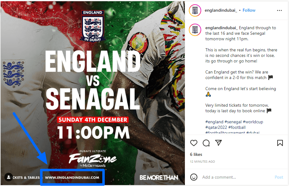 England in Dubai Instagram 