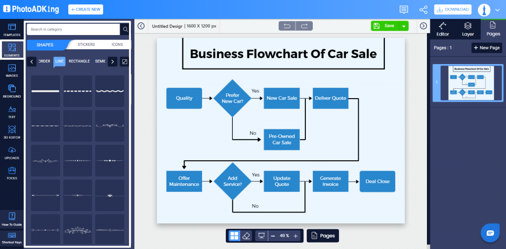 add line in flowchart design