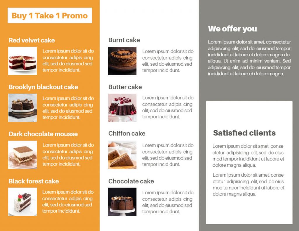 second page simplist trifold food brochure design