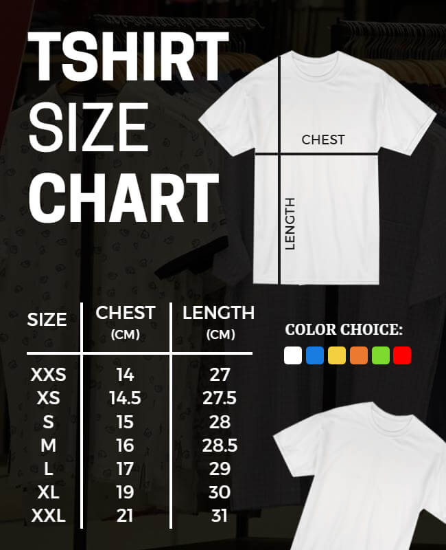 t-shirt size chart clothing store flyer