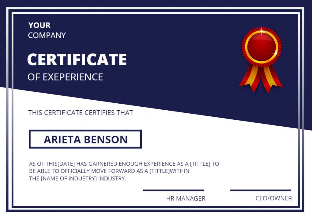 certificate of experience