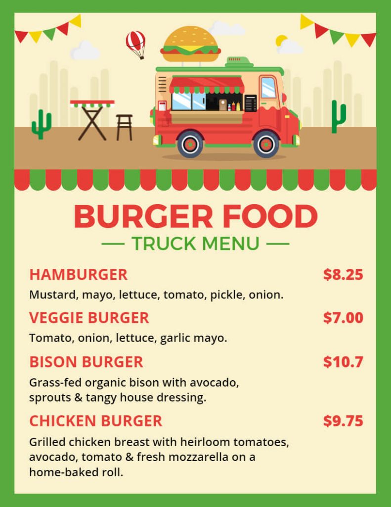 illustrative food truck menu template
