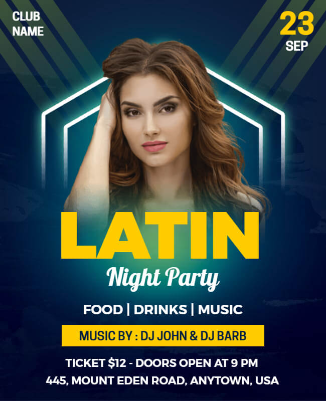latin night party flyer template