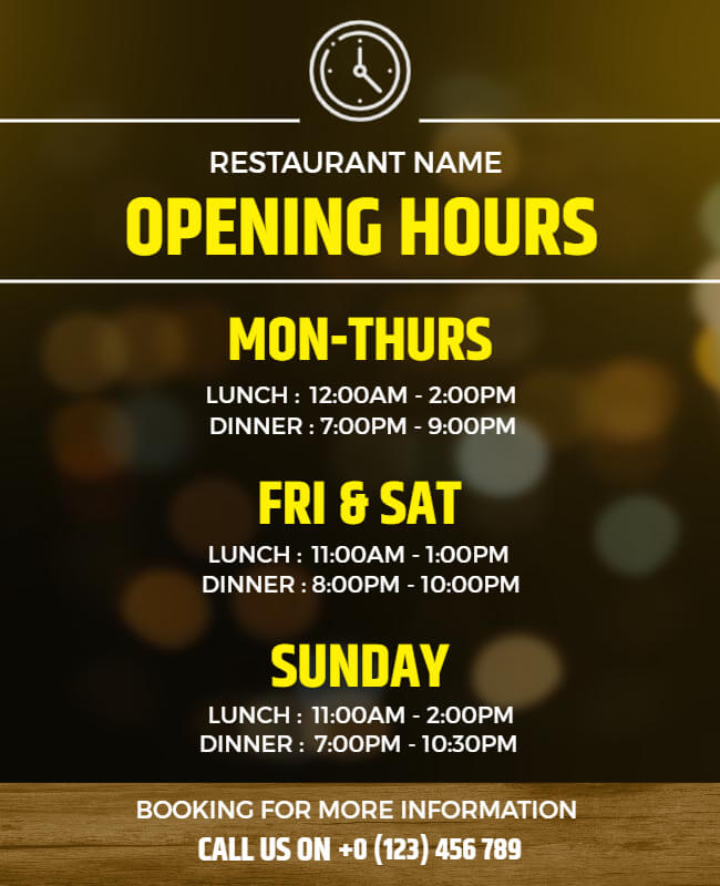 restaurant opening hours on flyer