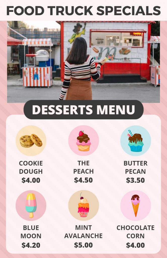 pastel themed food truck menu